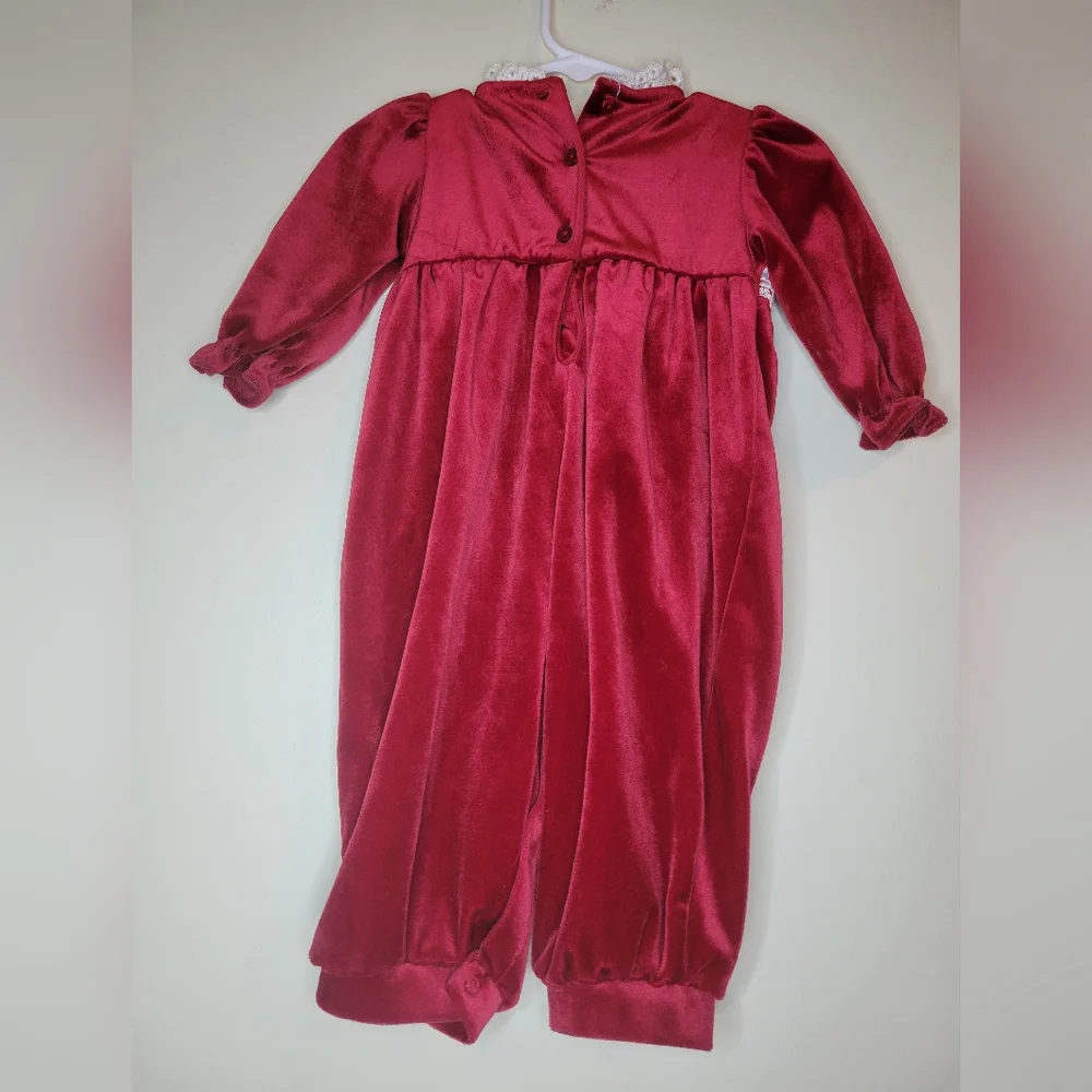 Vintage red velvet baby Christmas jumper, 6 - 9 months